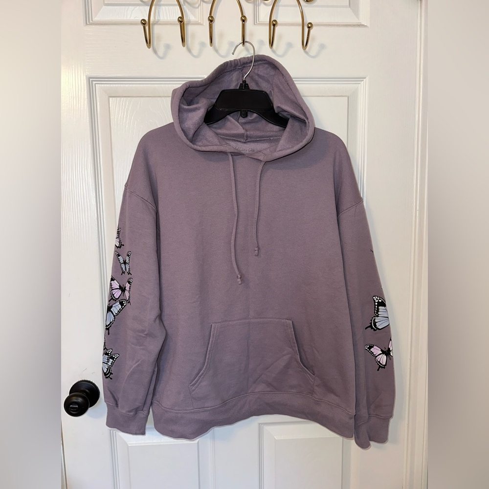 Rebellious One Lavender Hoodie with Butterfly Details